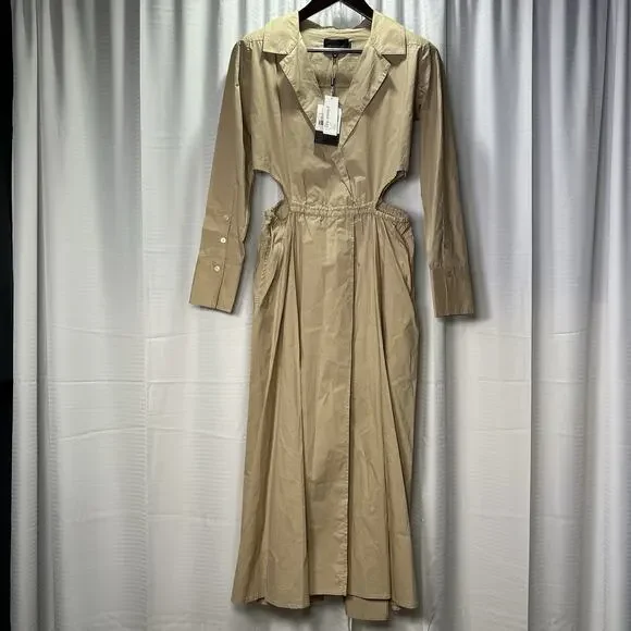 NWT Birgitte Herskind David Dress Trench Cutout Beige Women's Size 36 US 6